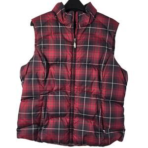 Eddie Bauer Premium Goose Down Vest Women's L Red Plaid Puffer Classic Gorpcore